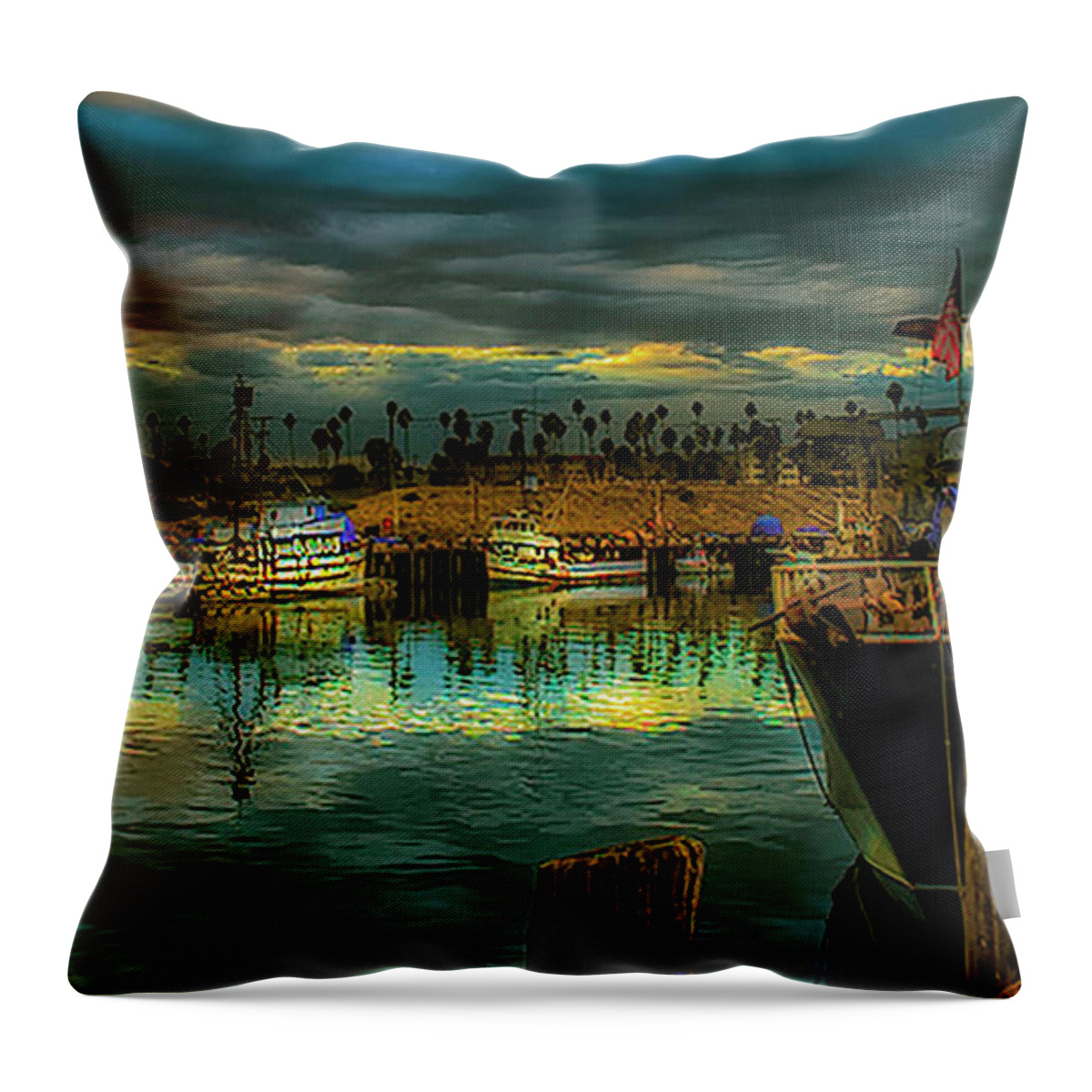 Harbor Throw Pillow featuring the photograph Fishing Harbor at Sunset by Joseph Hollingsworth