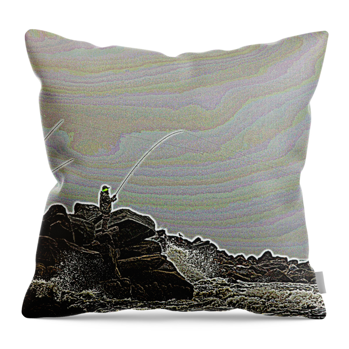 Fishing Throw Pillow featuring the photograph Fishing in the Twilight Zone by Bob Cournoyer