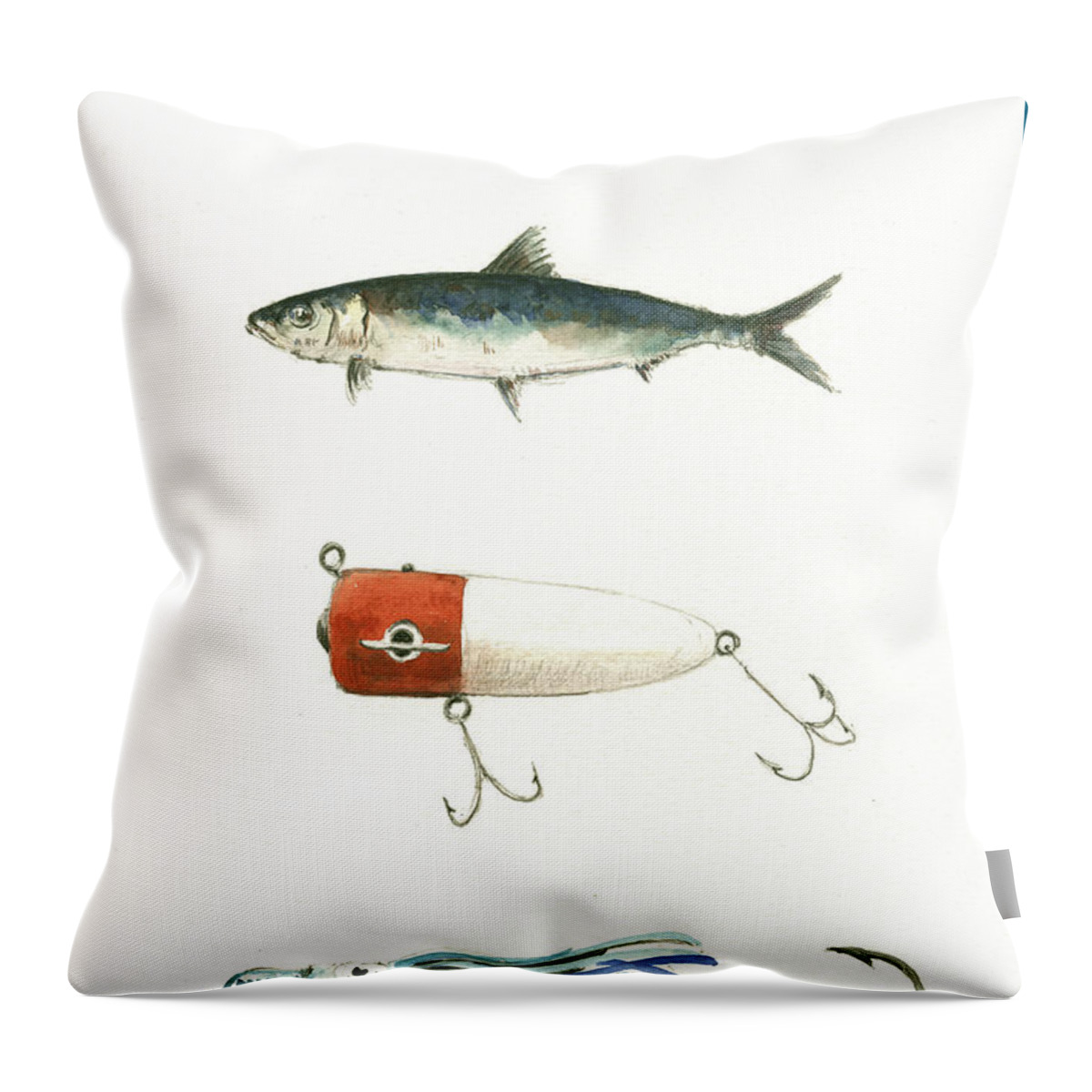 Saltwater Fishing Lures Throw Pillow featuring the painting Fishing lures by Juan Bosco