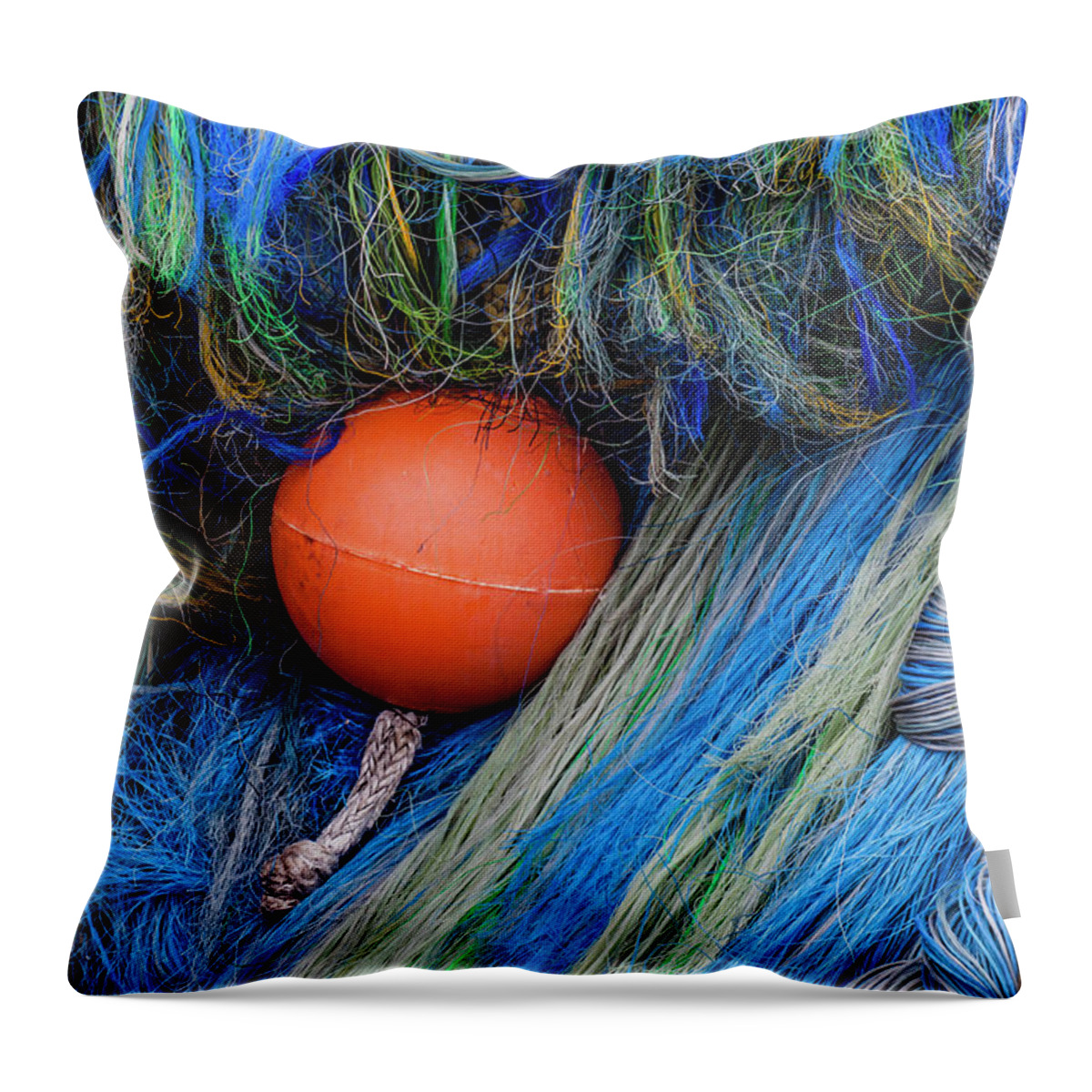 Art Of Fishing Throw Pillow featuring the photograph Fishing Nets and Buoy by Carol Leigh