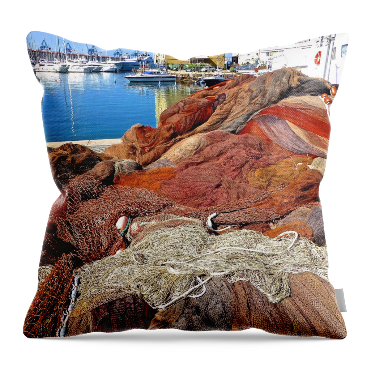 Genoa Throw Pillow featuring the photograph Fishing Nets Genoa Harbor by Amelia Racca