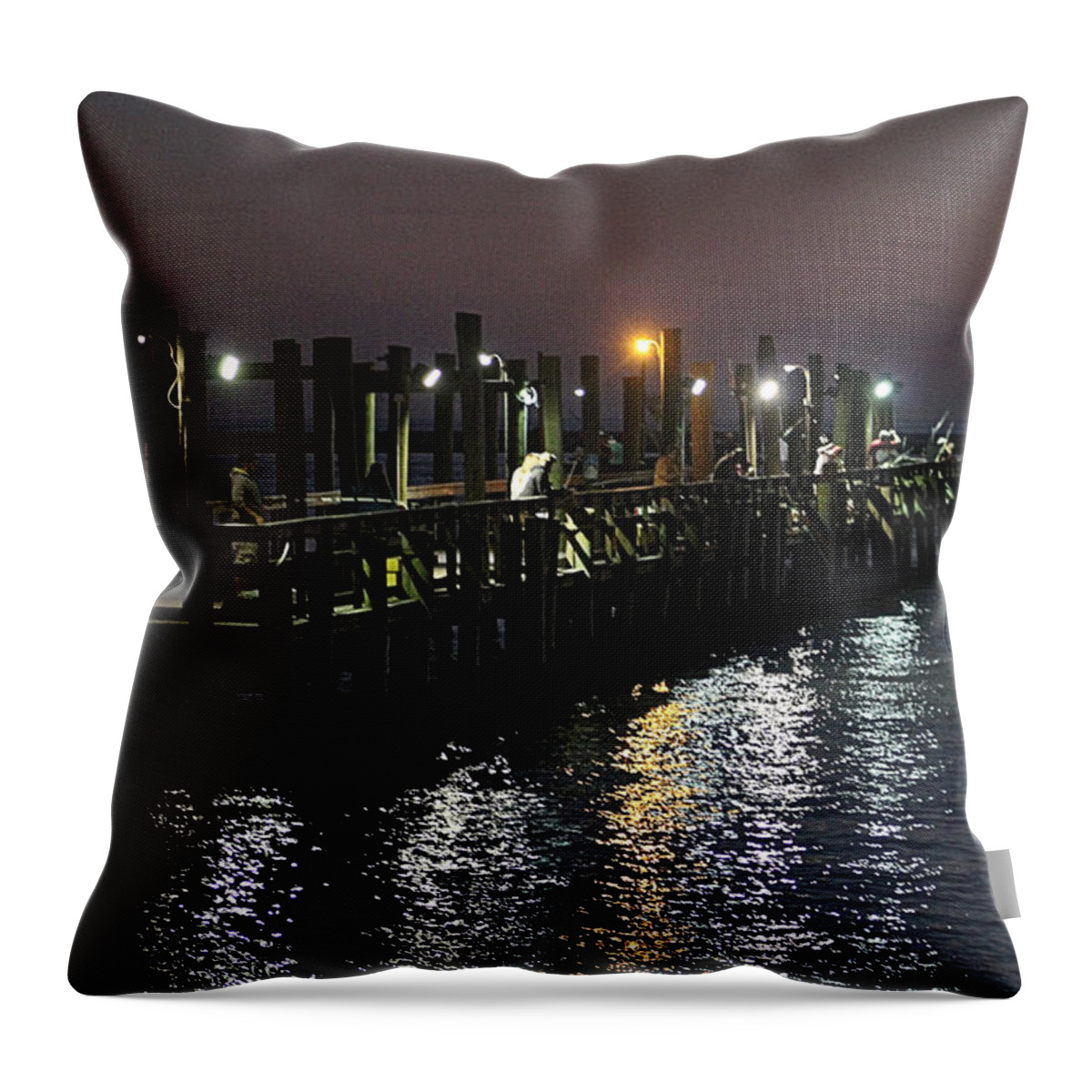 Oceanic Throw Pillow featuring the photograph Fishing Off The Oceanic Fishing Pier by Robert Banach