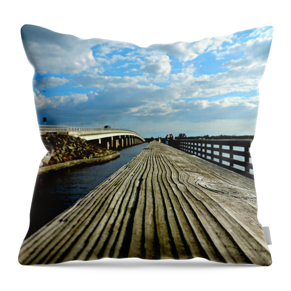 Fishing Pier Throw Pillow featuring the digital art Fishing Pier by Alison Belsan Horton