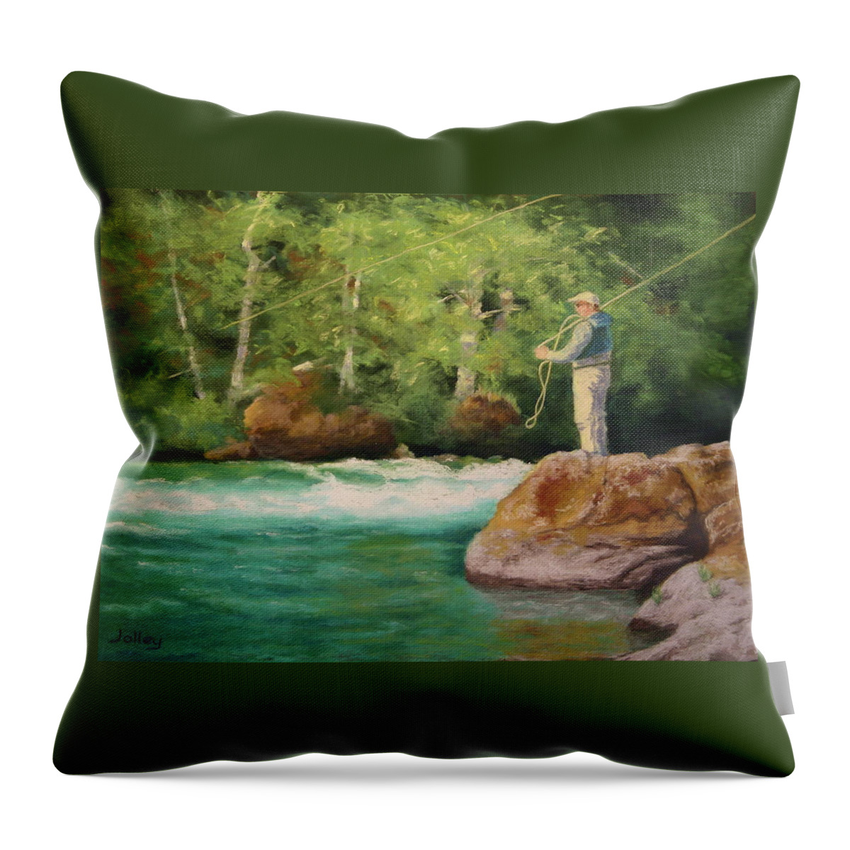 People Throw Pillow featuring the painting Fishing the Umpqua by Nancy Jolley