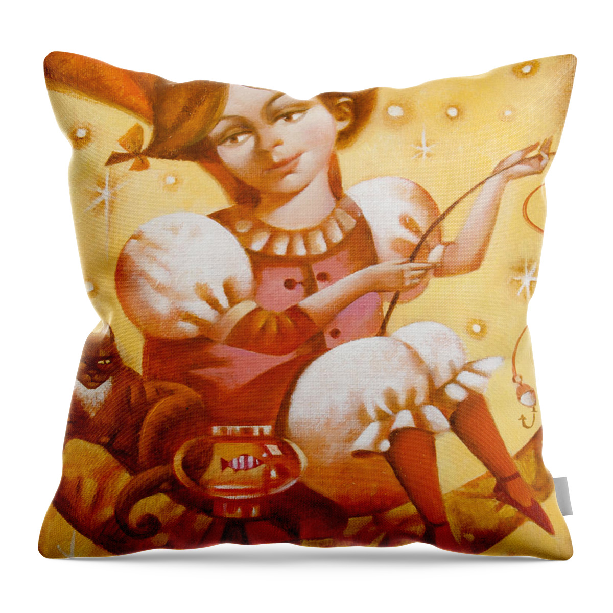 Cat Throw Pillow featuring the painting Fisherwoman by Nadia Egorova