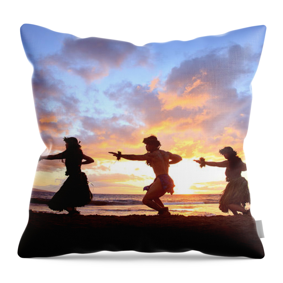Hawaii Throw Pillow featuring the photograph Five Hula Dancers At Sunset by David Olsen