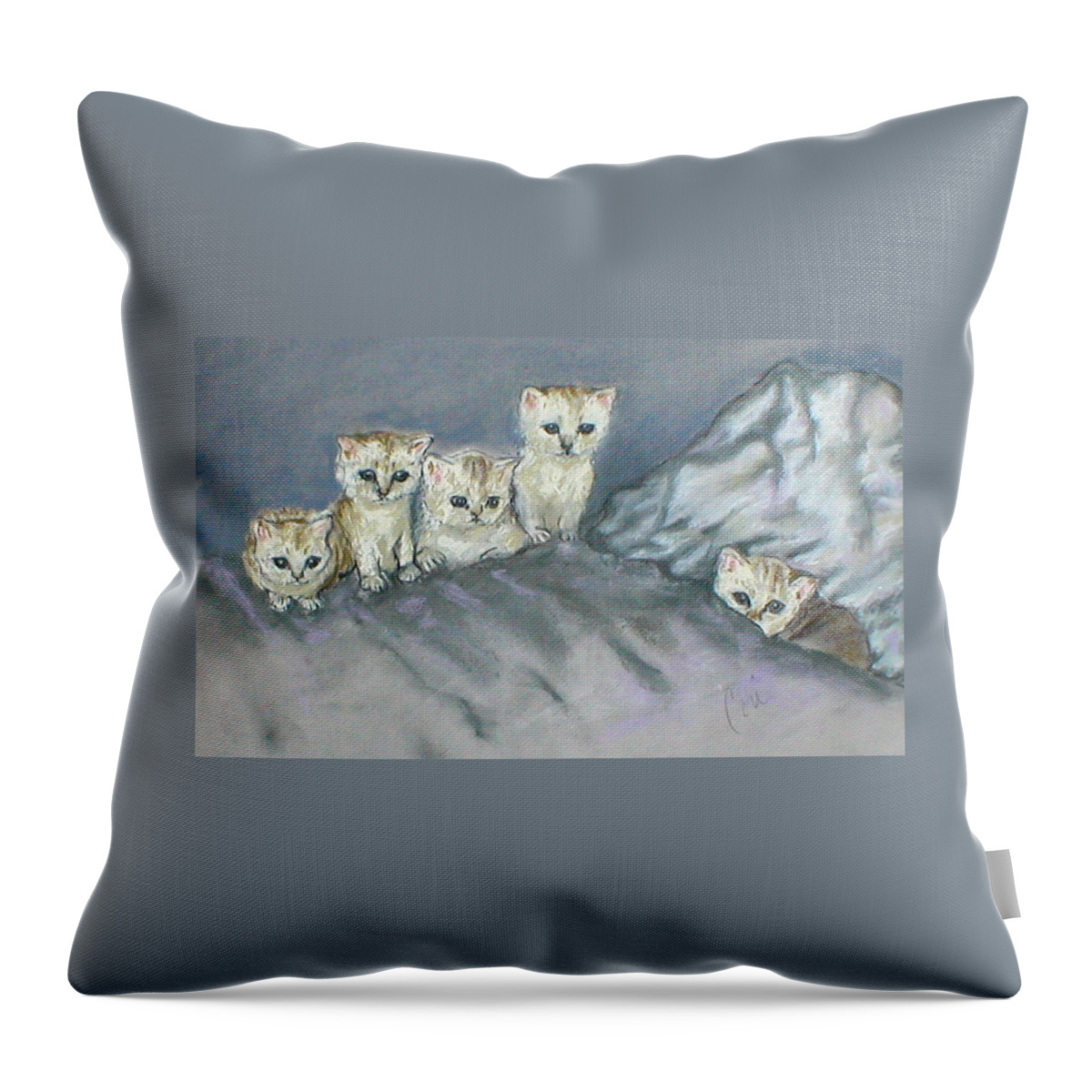 Cats Throw Pillow featuring the drawing Five Kitties by Cori Solomon