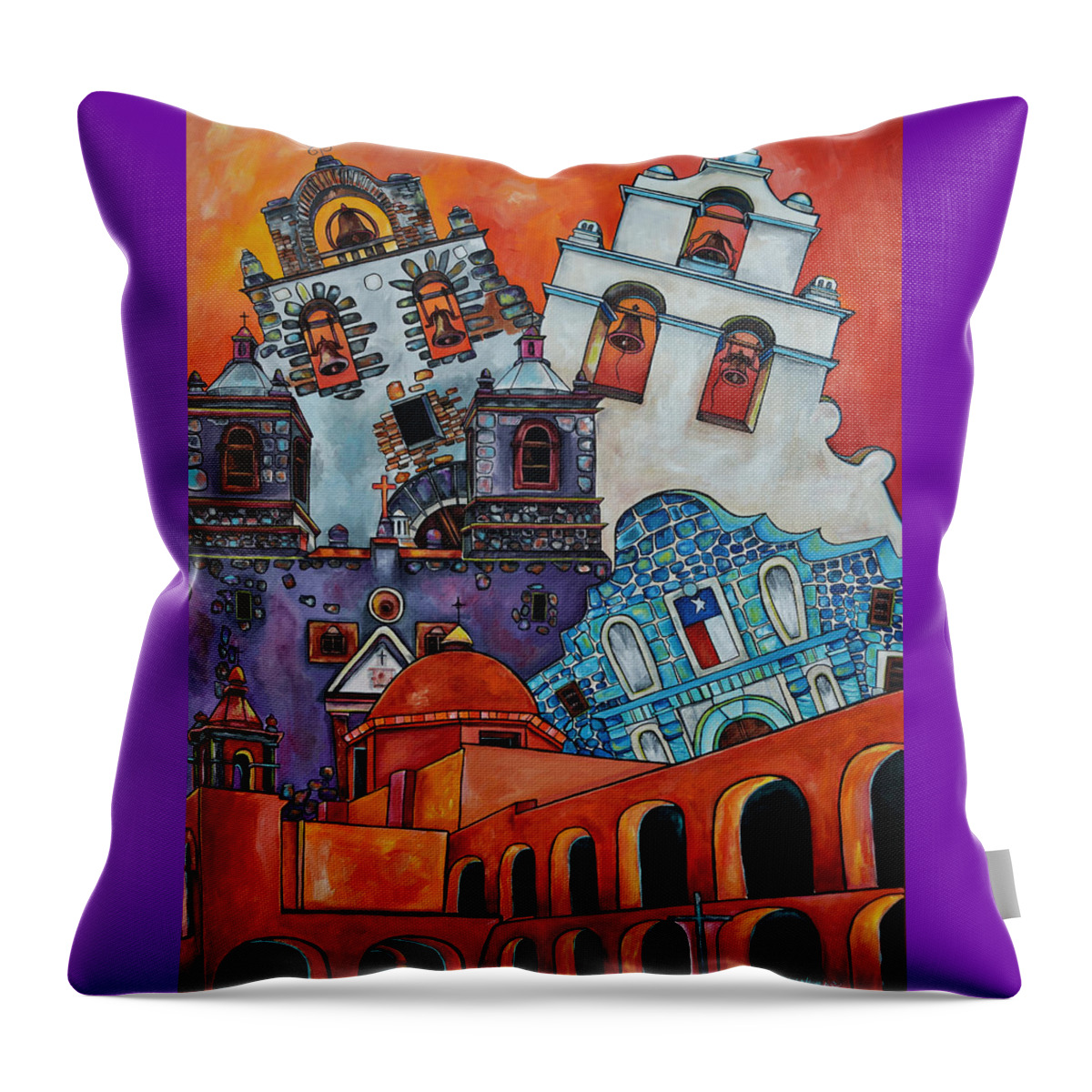 San Antonio Texas Throw Pillow featuring the painting Five Missions by Patti Schermerhorn