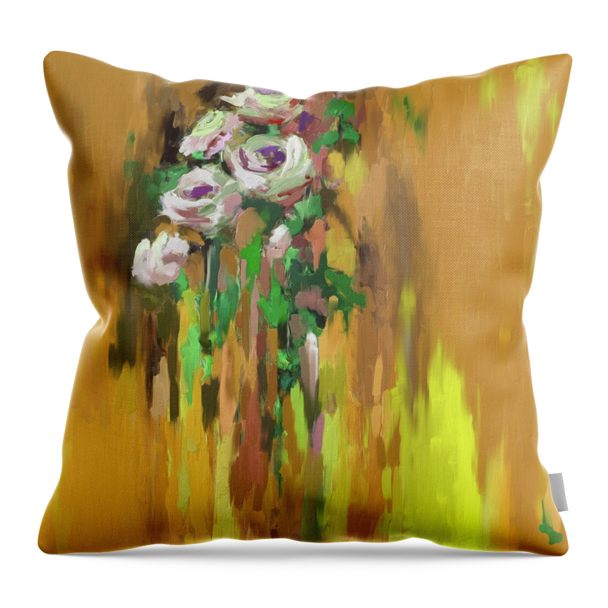 Roses Throw Pillow featuring the painting Five Roses 396 3 by Mawra Tahreem