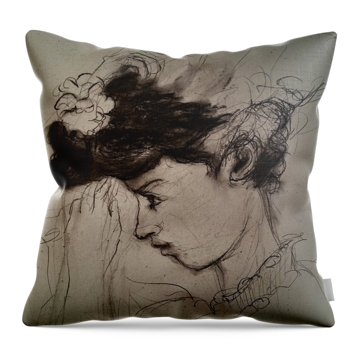 Fixing Hat Throw Pillow featuring the drawing Fixing Hat Up Close by Mykul Anjelo