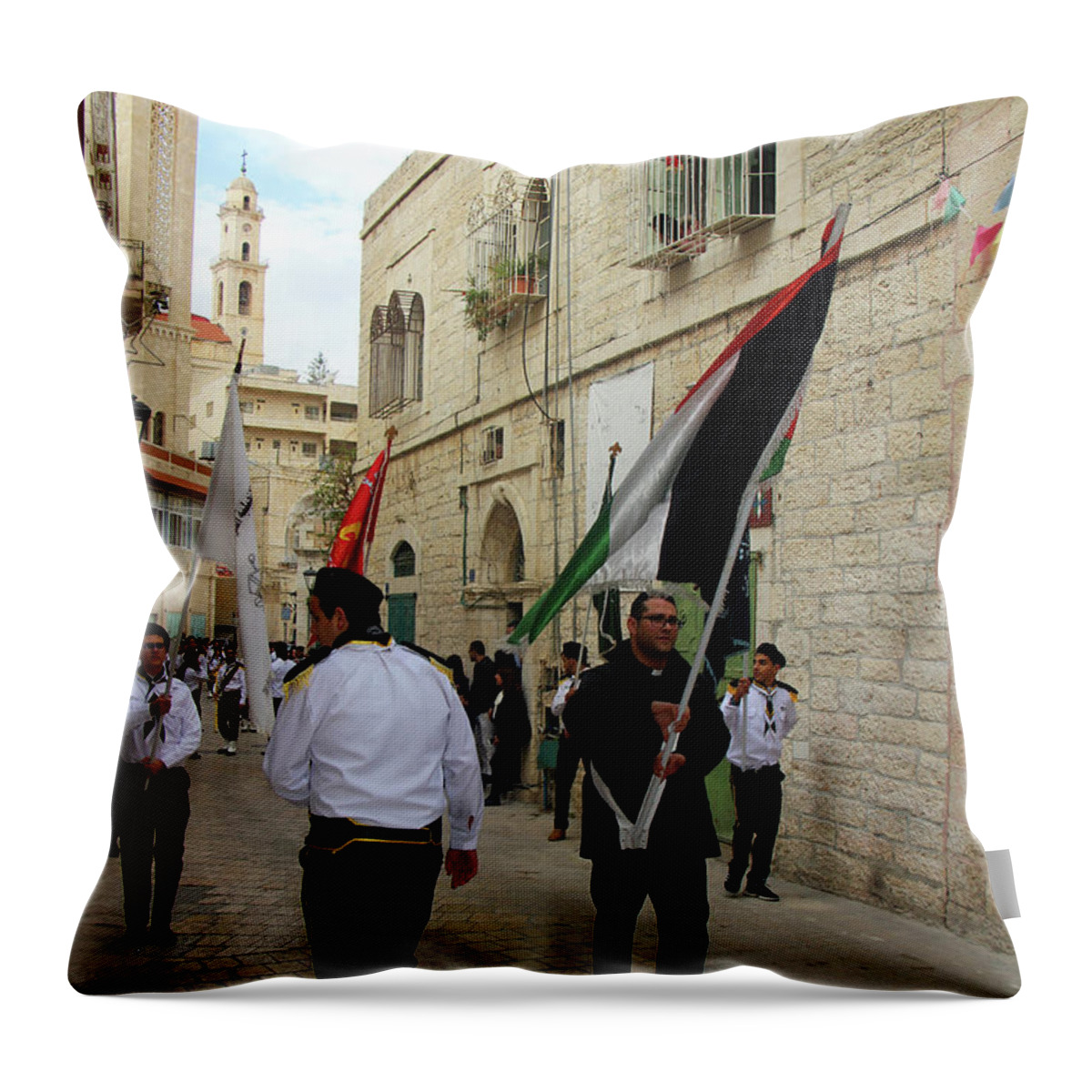 Bethlehem Throw Pillow featuring the photograph Flag at Star Street by Munir Alawi