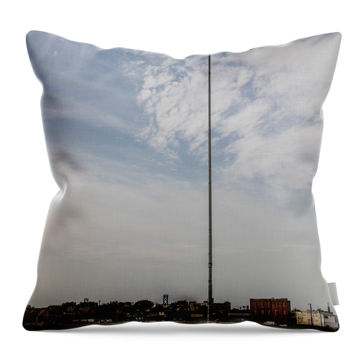 Detroit Throw Pillow featuring the photograph Flag Poll at Detroit Tiger Stadium by John McGraw