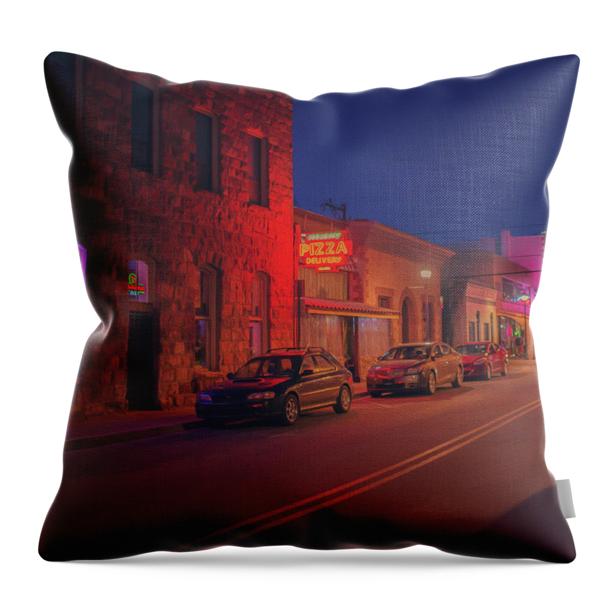Flagstaff Throw Pillow featuring the photograph Flagstaff in Neon by Ray Devlin