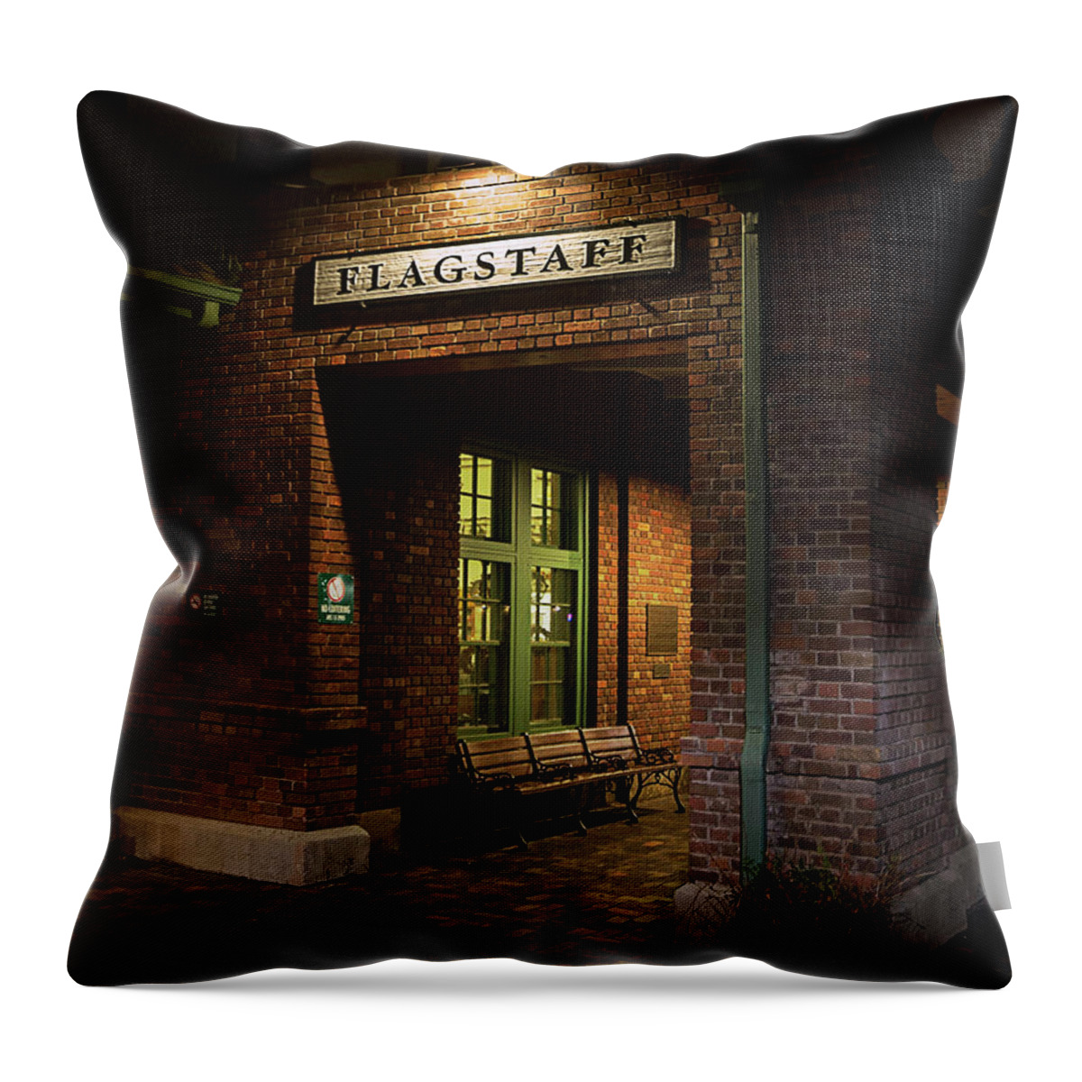 Flag Throw Pillow featuring the photograph Flagstaff Rail Station Entry by American Landscapes