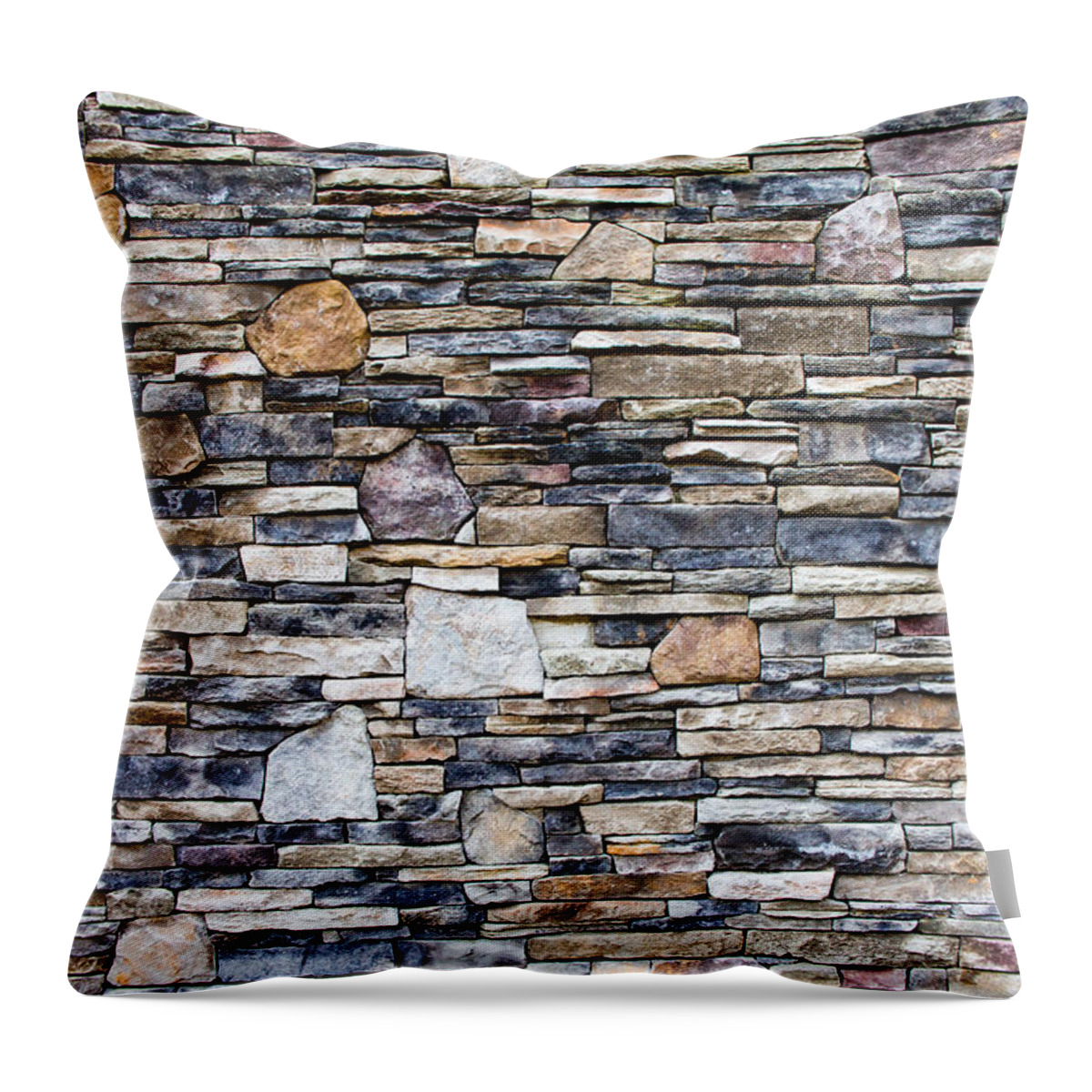 Brick Throw Pillow featuring the photograph Flagstone Wall by SR Green