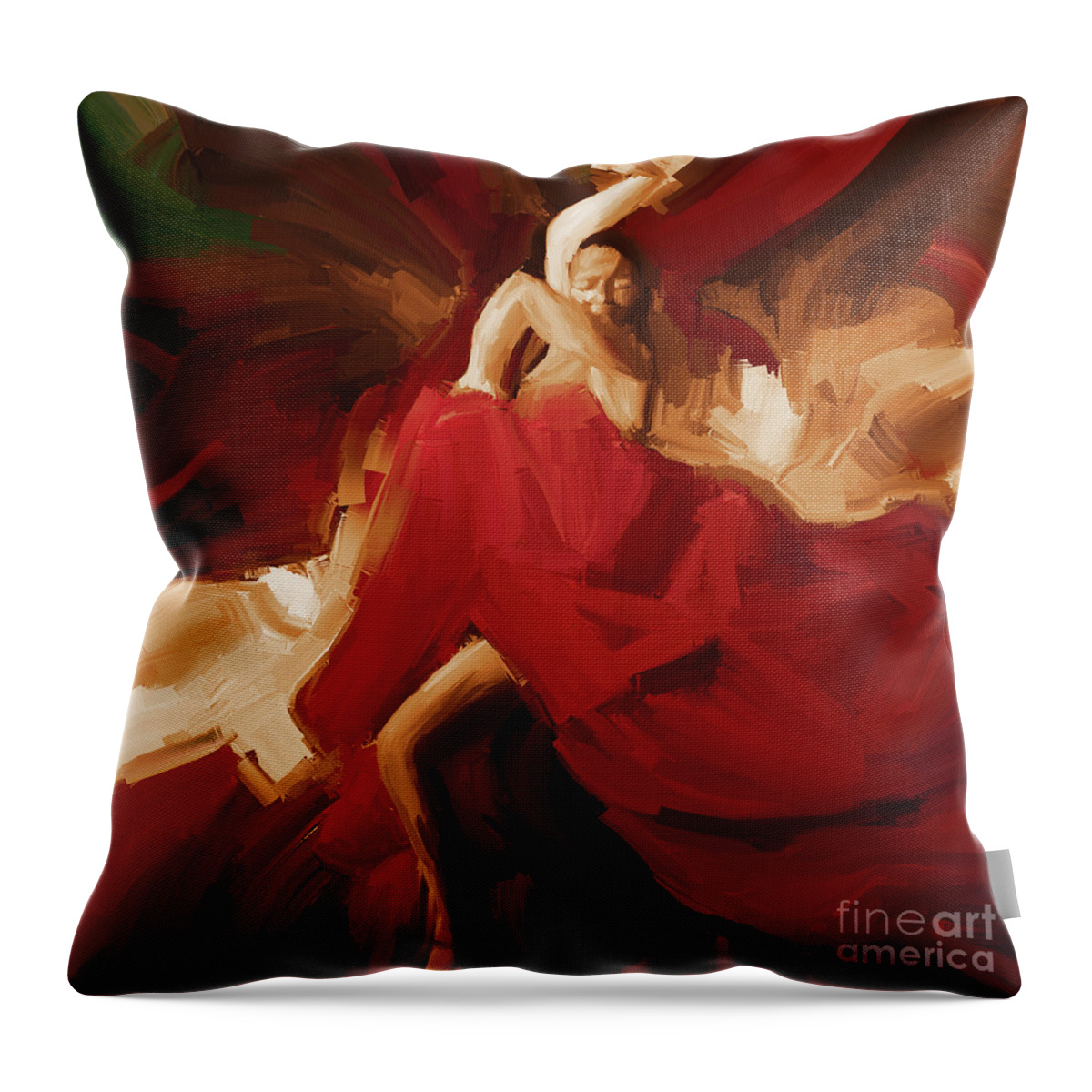 Jazz Throw Pillow featuring the painting Flamenco Spanish Dance Painting 01 by Gull G