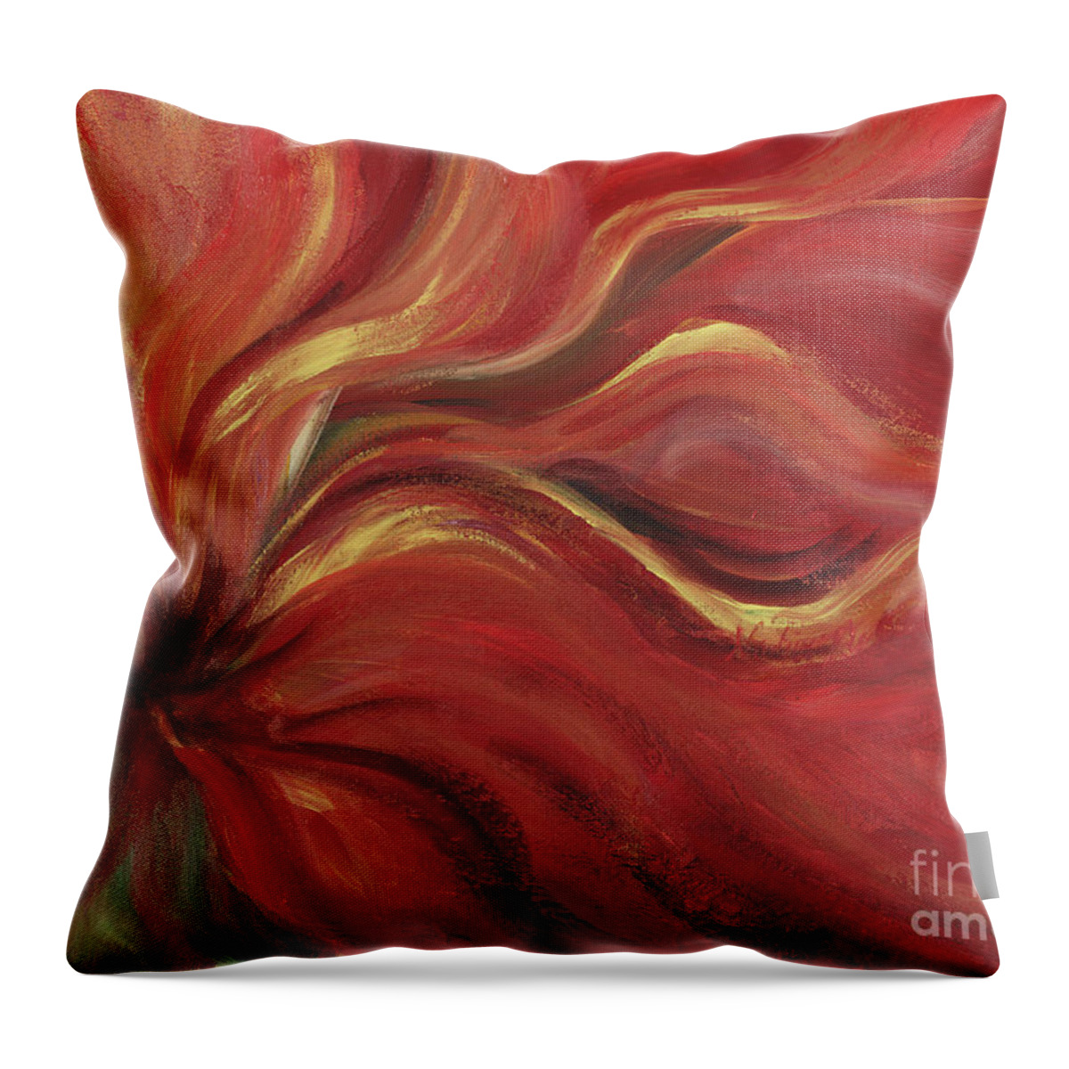 Red Throw Pillow featuring the painting Flaming Flower by Nadine Rippelmeyer