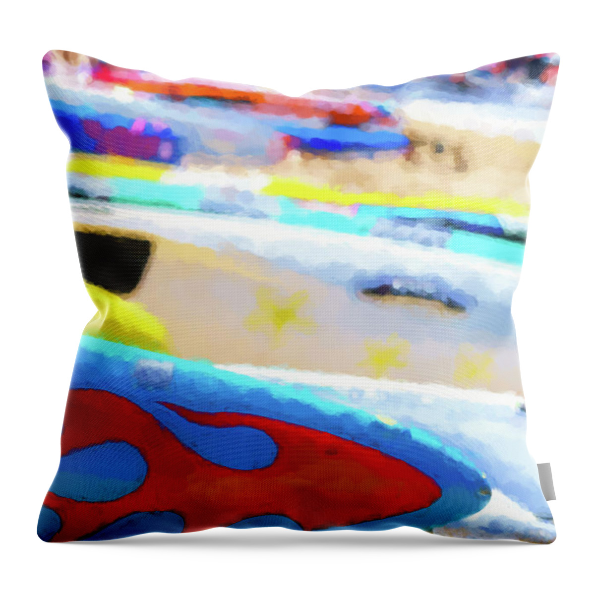 Kayak Throw Pillow featuring the digital art Flaming Kayak Watercolor 3 by Scott Campbell