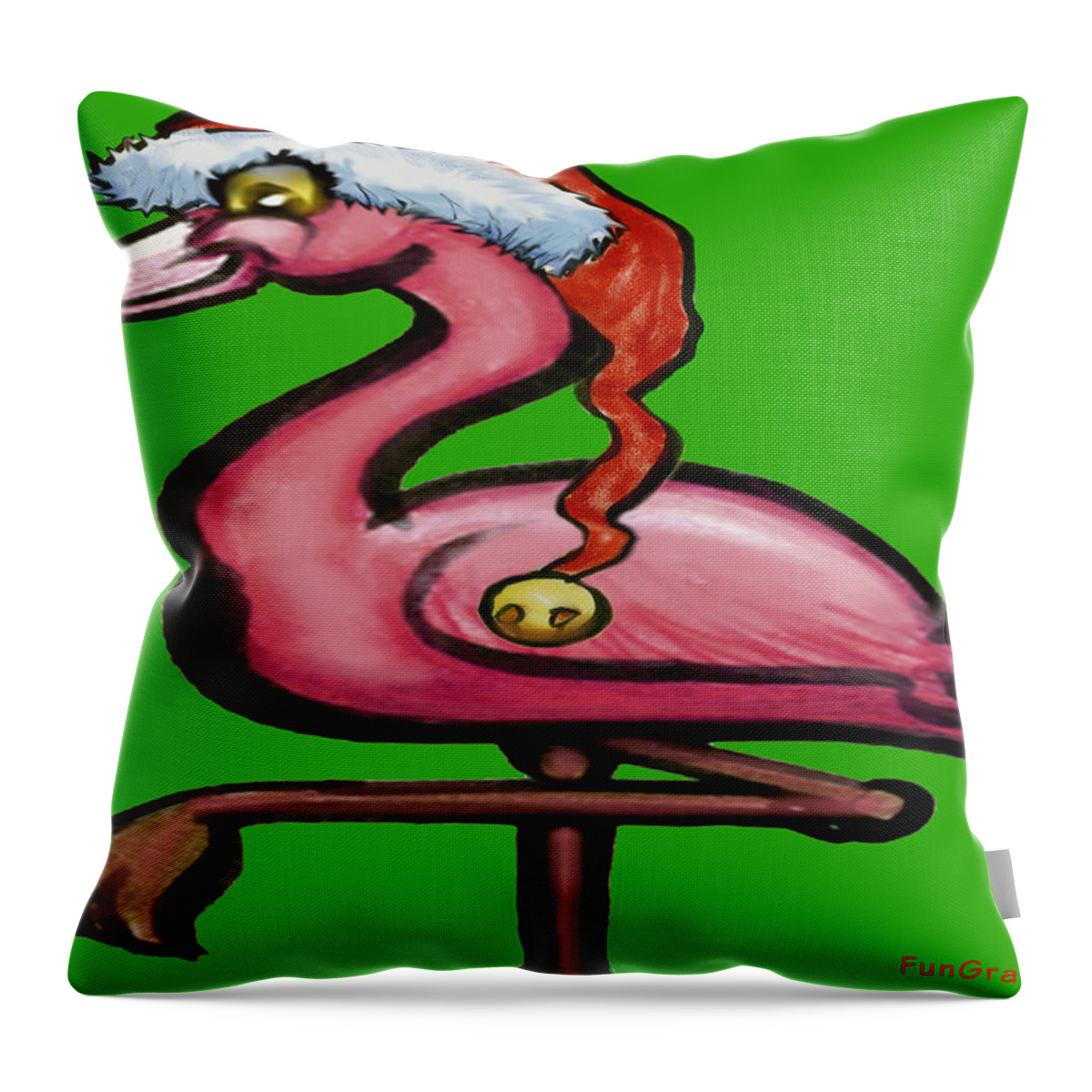 Flamingo Throw Pillow featuring the greeting card Flamingo Christmas by Kevin Middleton