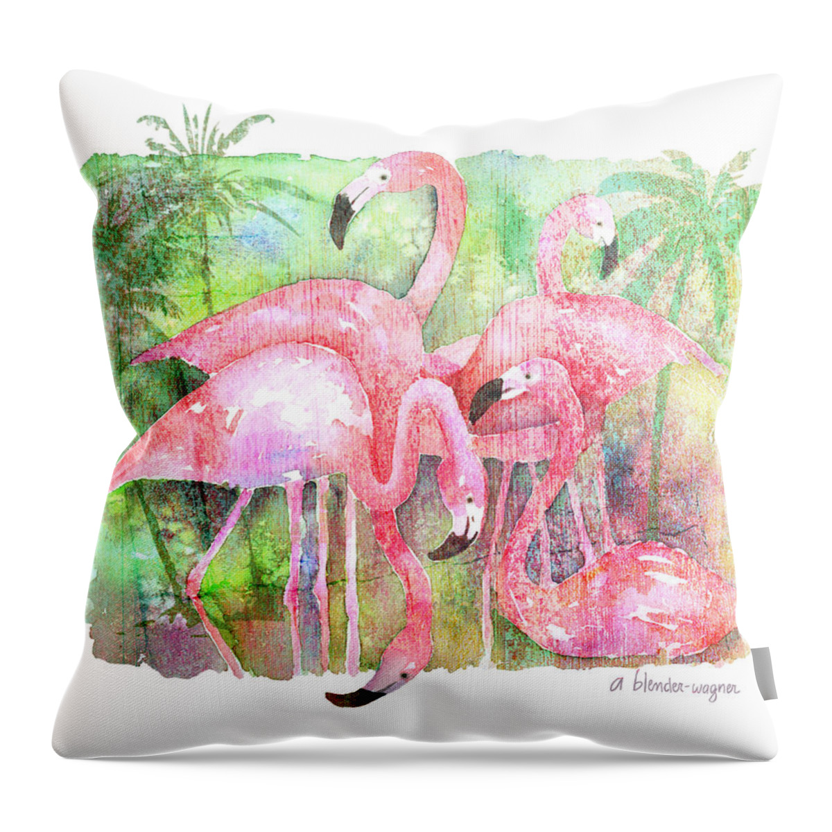 Flamingo Throw Pillow featuring the painting Flamingo Five by Arline Wagner