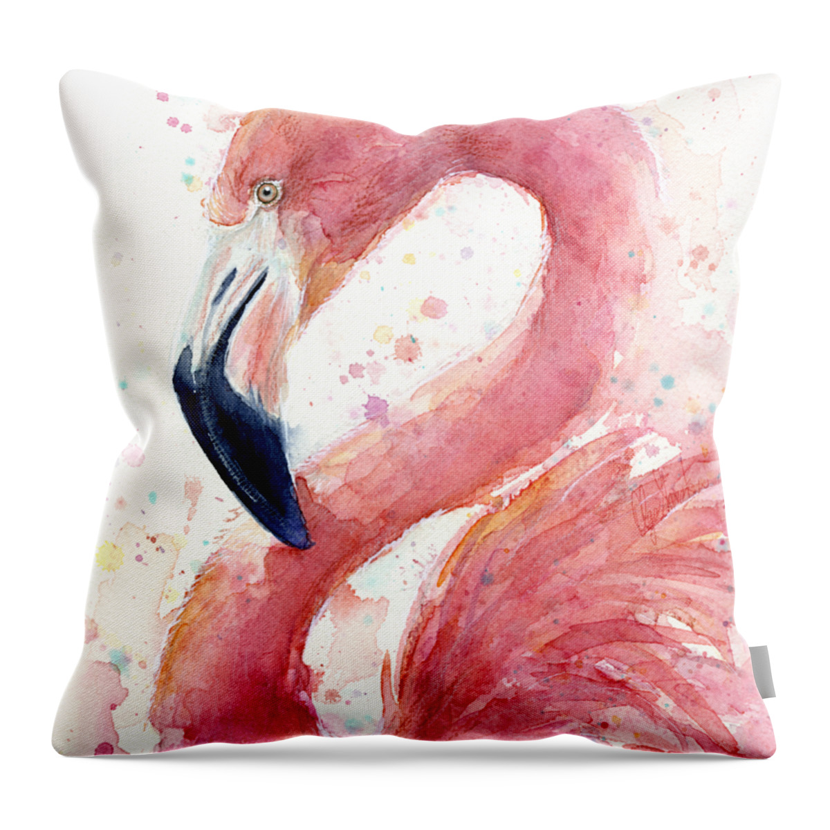 Flamingo Throw Pillow featuring the painting Flamingo Watercolor Painting by Olga Shvartsur