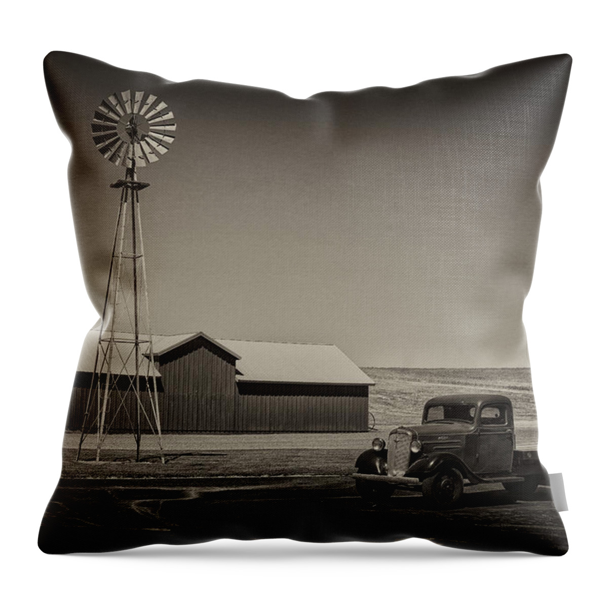 Washington Throw Pillow featuring the photograph Flat Bed Chevrolet Truck and Windmill DSC05140 by Greg Kluempers