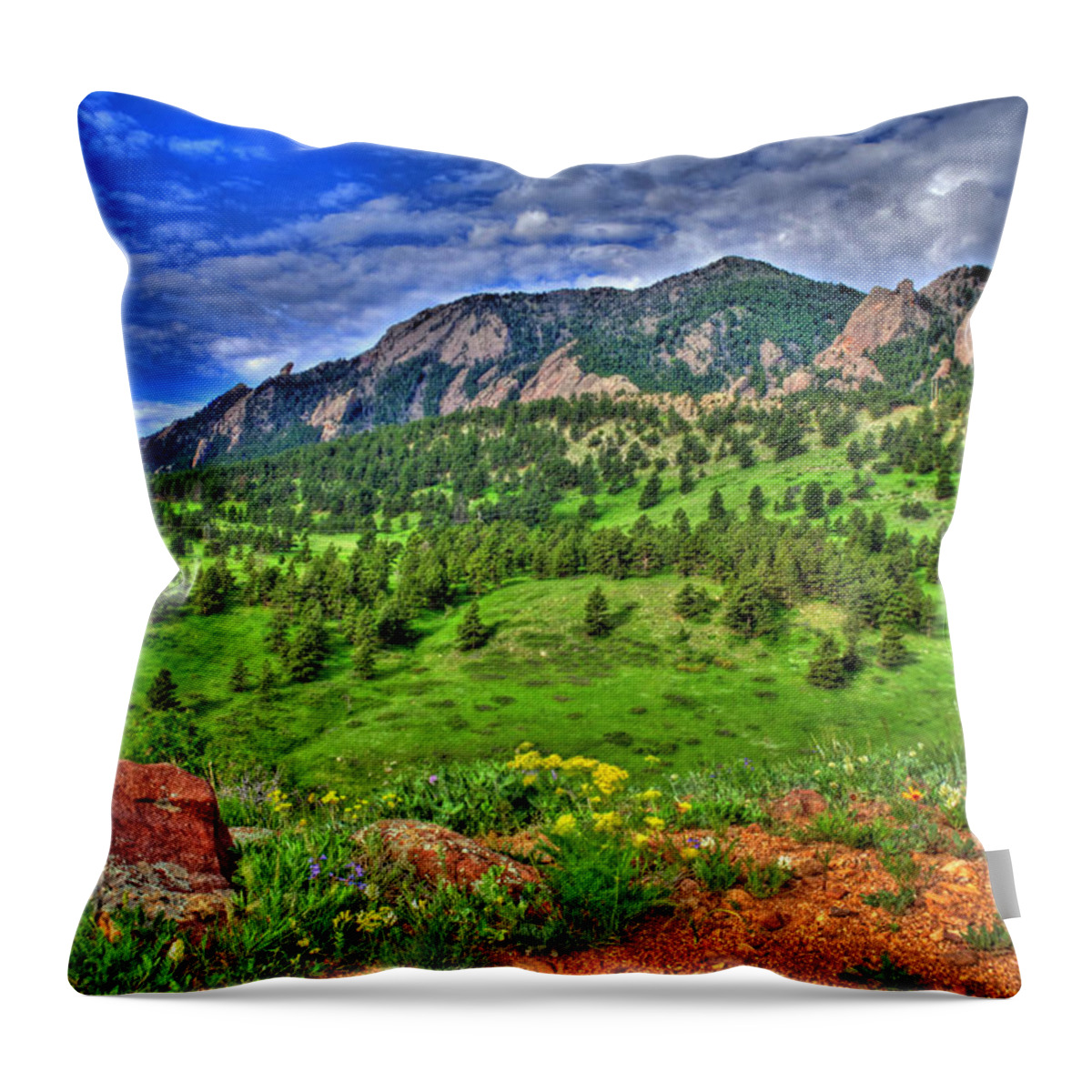 Flatirons Throw Pillow featuring the photograph Flatirons and Clouds by Scott Mahon