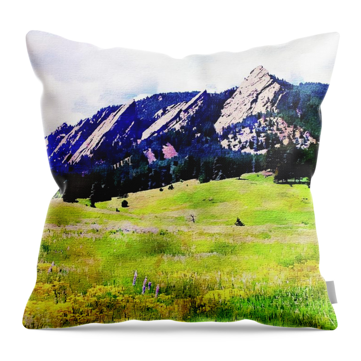 United States Throw Pillow featuring the digital art Flatirons - Boulder, Colorado by Joseph Hendrix