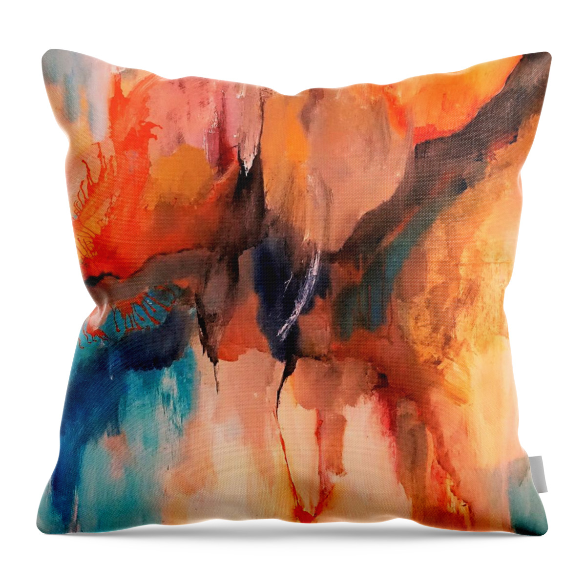 Flick Throw Pillow featuring the digital art Flick Fling Slather Smear Blend Abstract Acrylic Painting By Lisa Kaiser by Lisa Kaiser