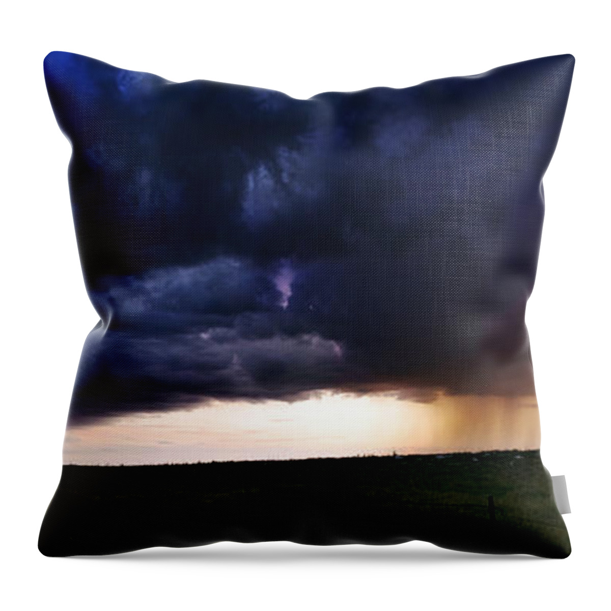 Storm Throw Pillow featuring the photograph Flint Hills Storm Panorama by Eric Benjamin