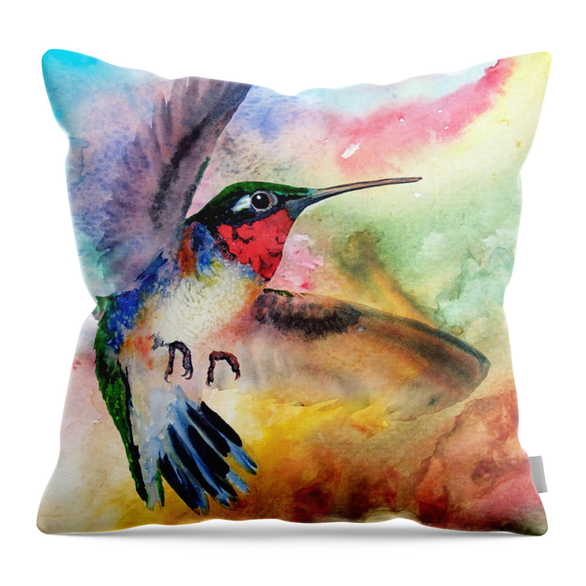 Colorful Throw Pillow featuring the painting DA155 Flit Color by Daniel Adams by Daniel Adams