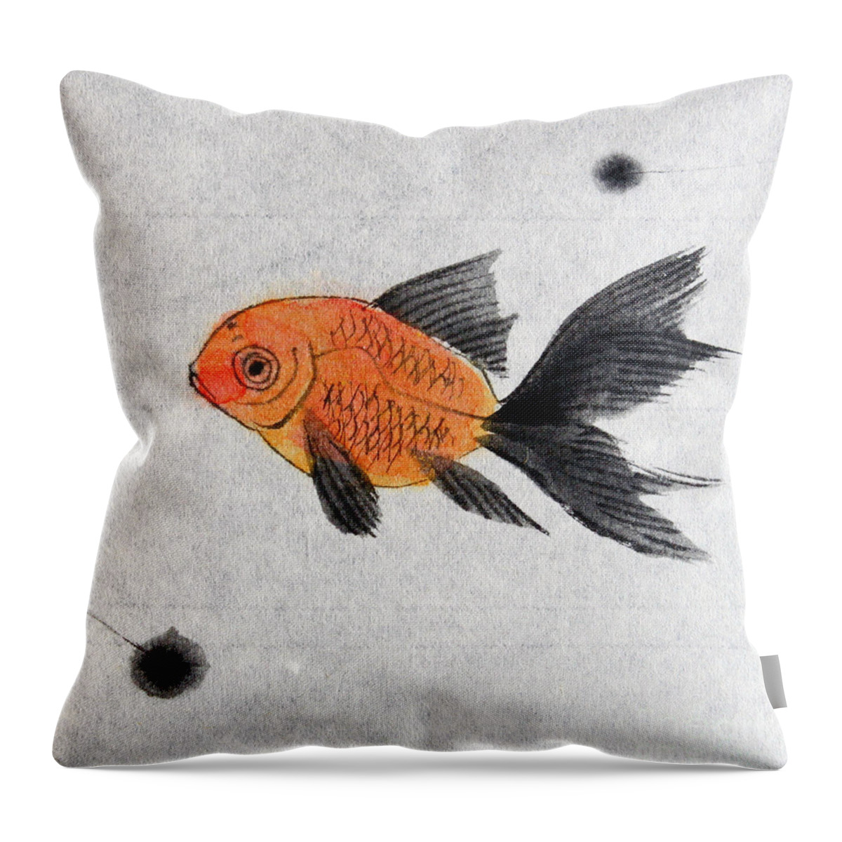 Fish Throw Pillow featuring the painting Floating by Fumiyo Yoshikawa