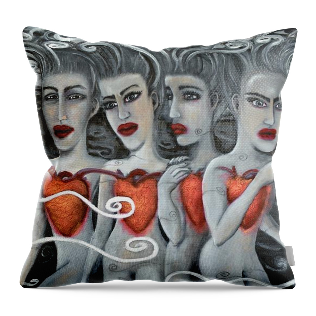 Black And White Throw Pillow featuring the painting Floating Hearts Eleven by Leandria Goodman
