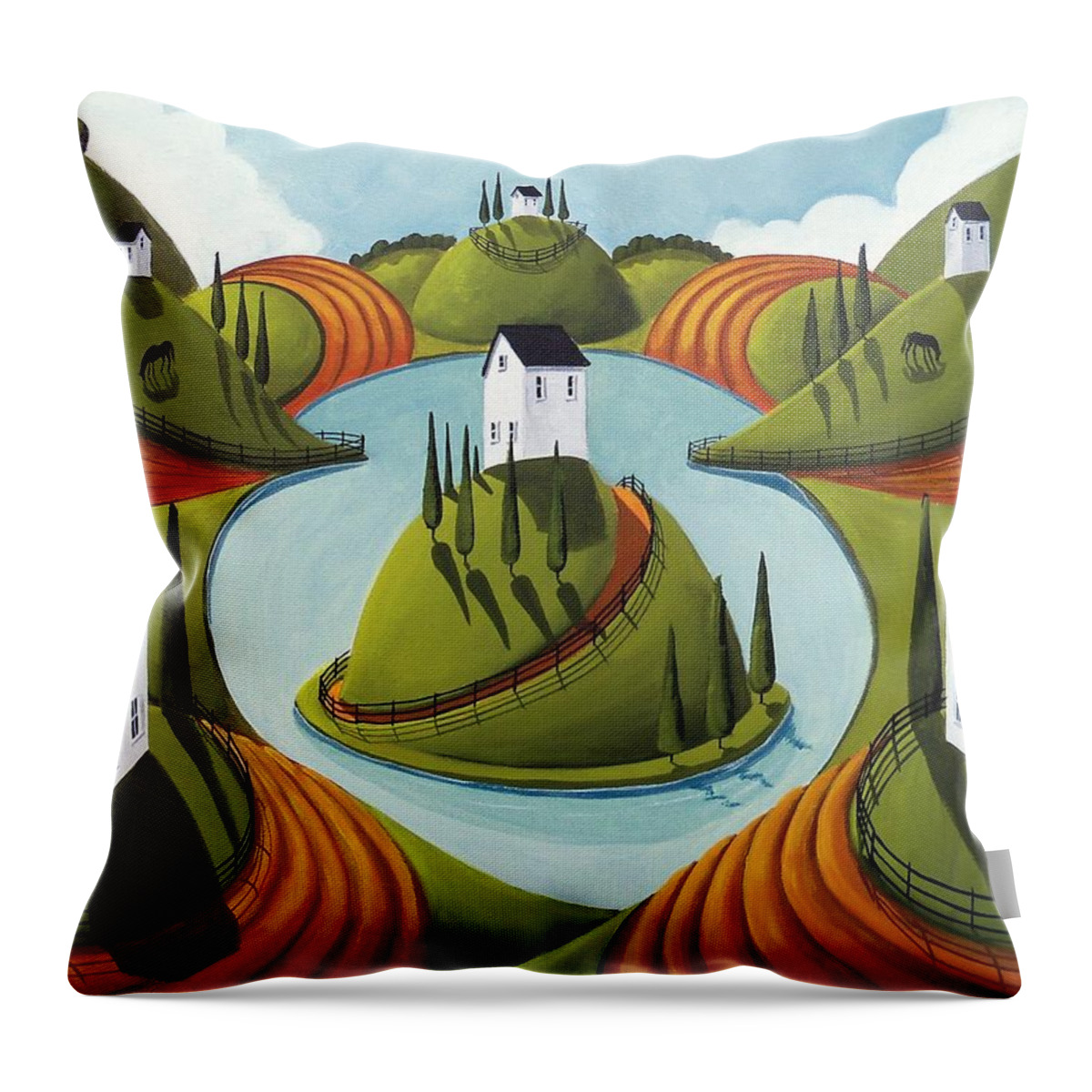 Surreal Throw Pillow featuring the painting Floating Hill - surreal country landscape by Debbie Criswell
