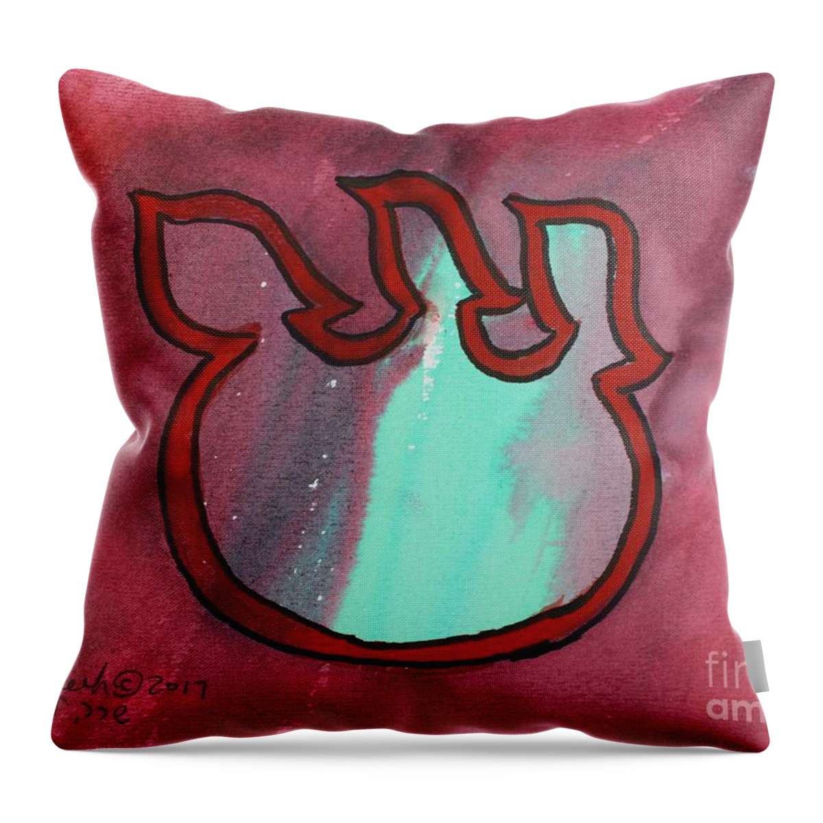 Shin Floating Tooth Throw Pillow featuring the painting Floating Shin by Hebrewletters SL