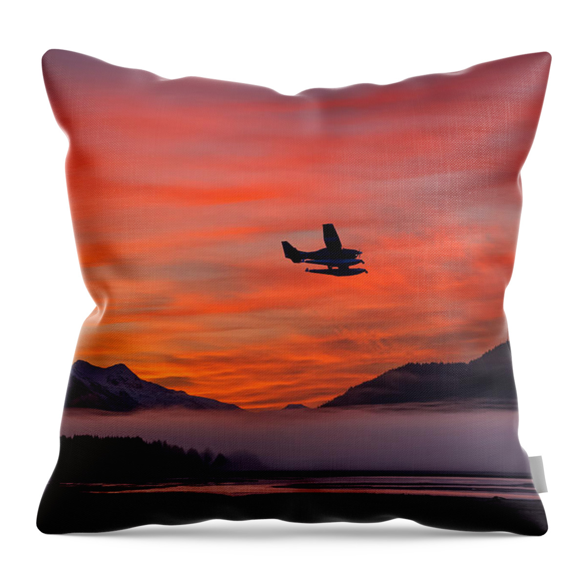 Southeast Alaska Throw Pillow featuring the photograph Floatplane Takes Off From Juneau by John Hyde