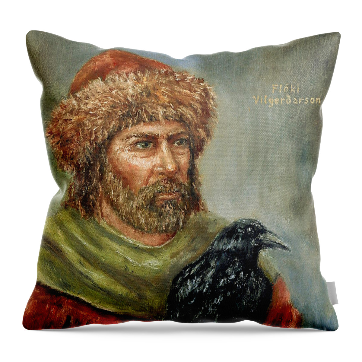 Viking Throw Pillow featuring the painting Floki Vilgerdarson by Arturas Slapsys