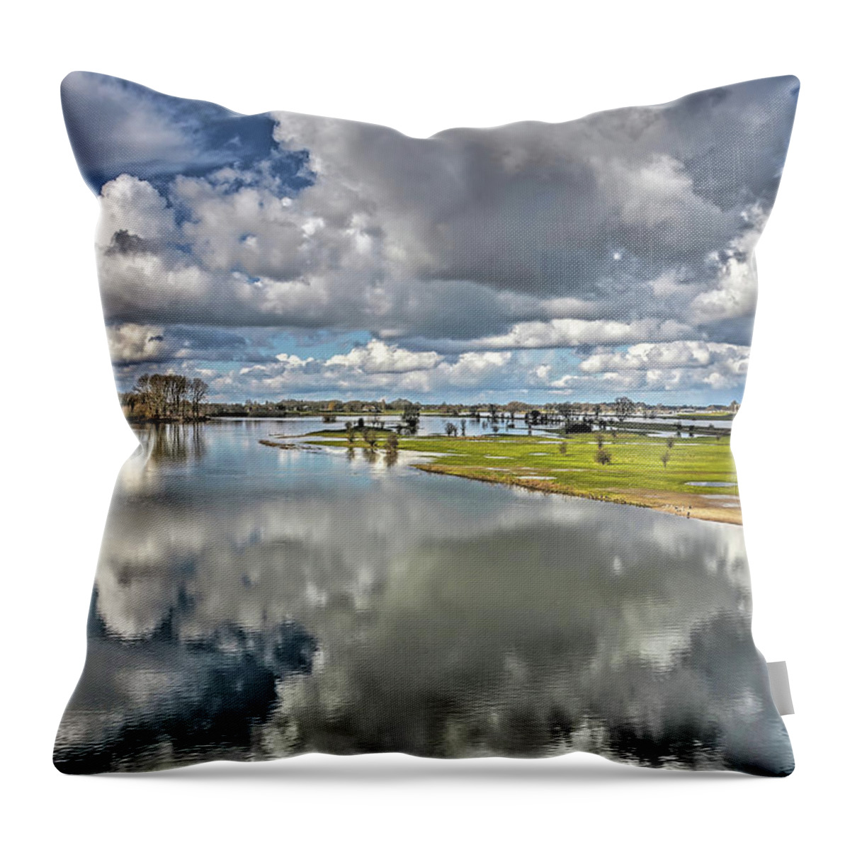 Deventer Throw Pillow featuring the photograph Flooded plains near Deventer by Frans Blok