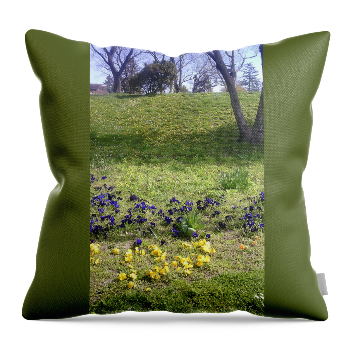 Grass Throw Pillow featuring the photograph Floral details from a park by Anamarija Marinovic