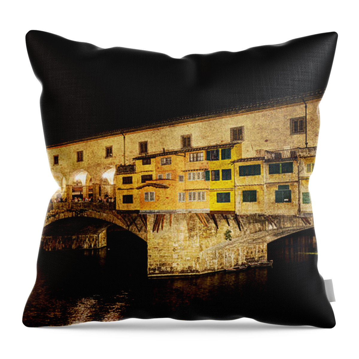 Florence Throw Pillow featuring the photograph Florence - Ponte Vecchio at night - east side - vintage version by Weston Westmoreland