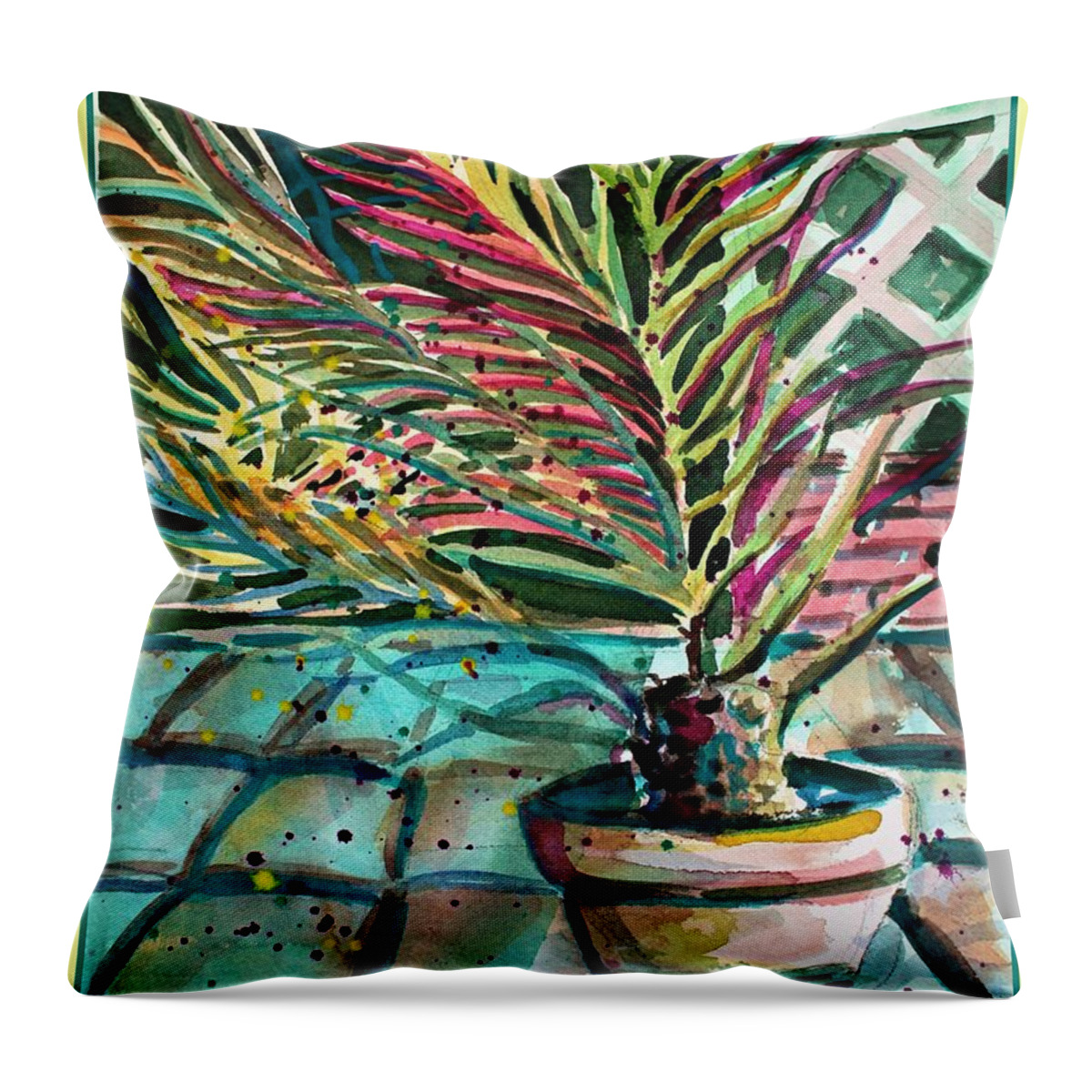 Palm Throw Pillow featuring the painting Florescent Palm by Mindy Newman