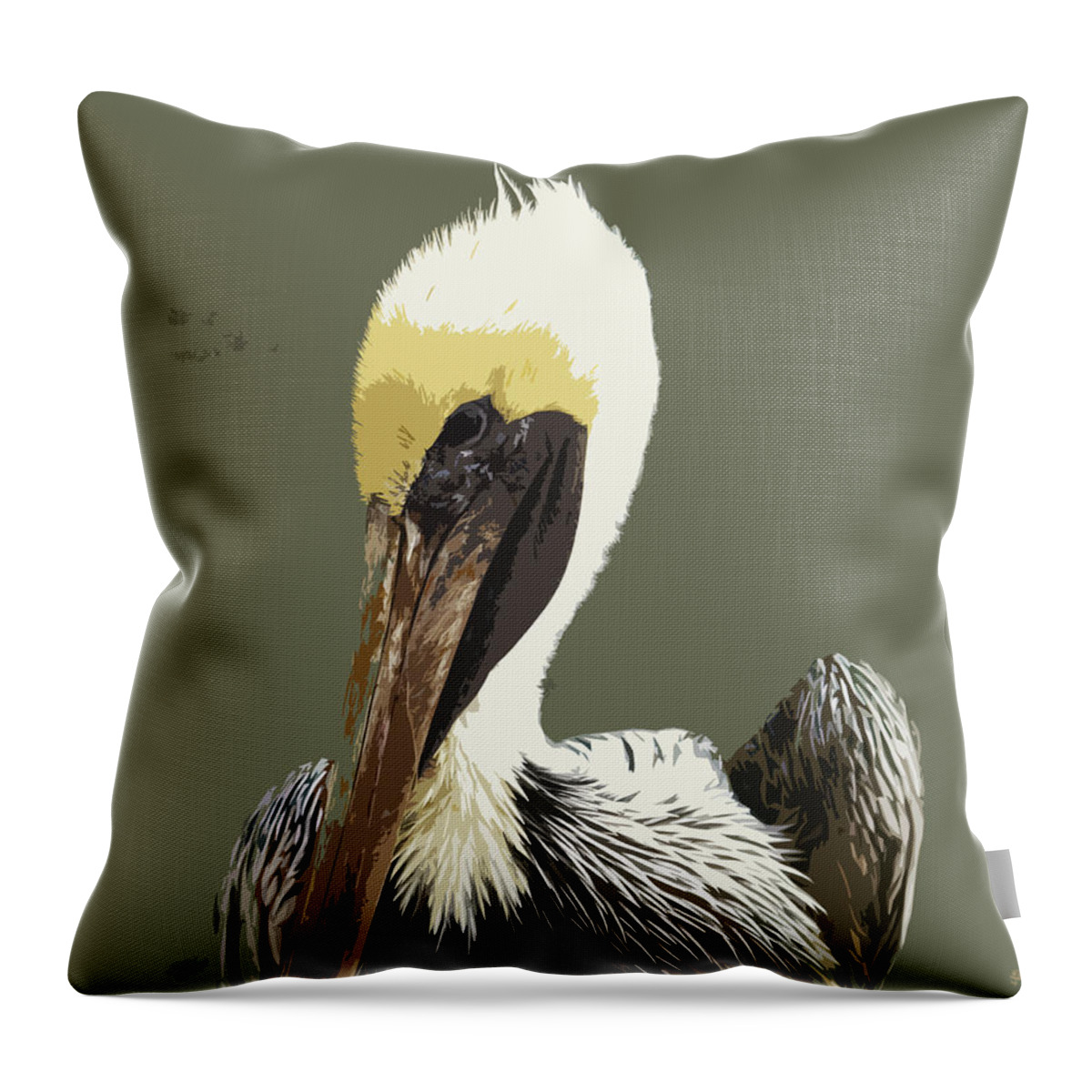 Pelican Throw Pillow featuring the painting Florida Brown Pelican by Allan Hughes