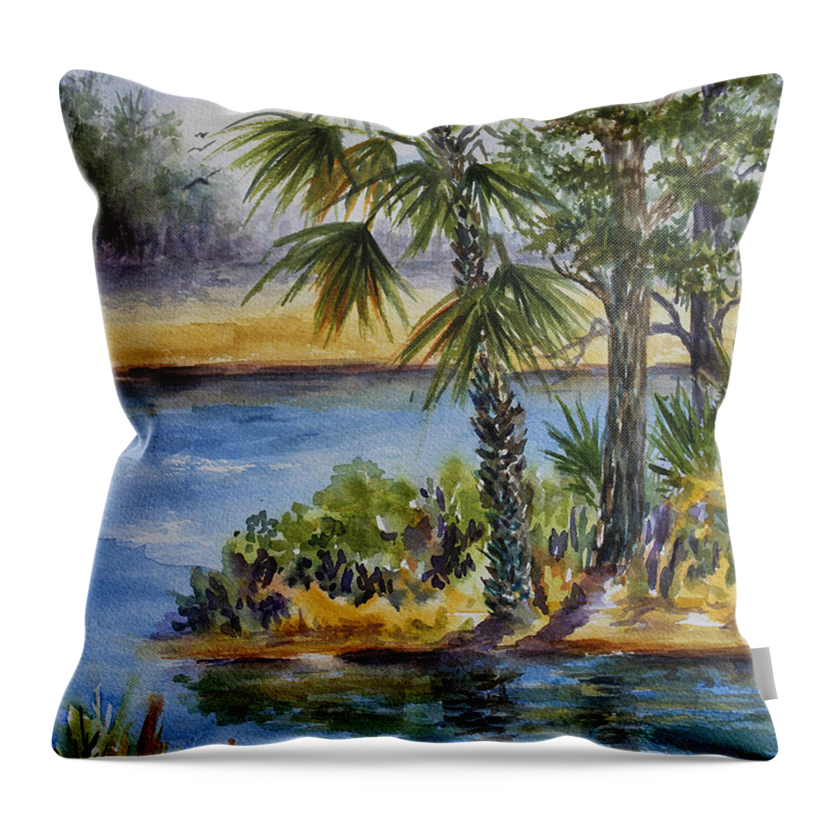 Florida Throw Pillow featuring the painting Florida Pine Inlet by Roxanne Tobaison