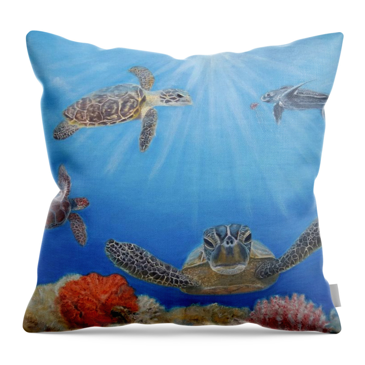 Florida Throw Pillow featuring the painting Florida Sea Turtles by Mike Jenkins