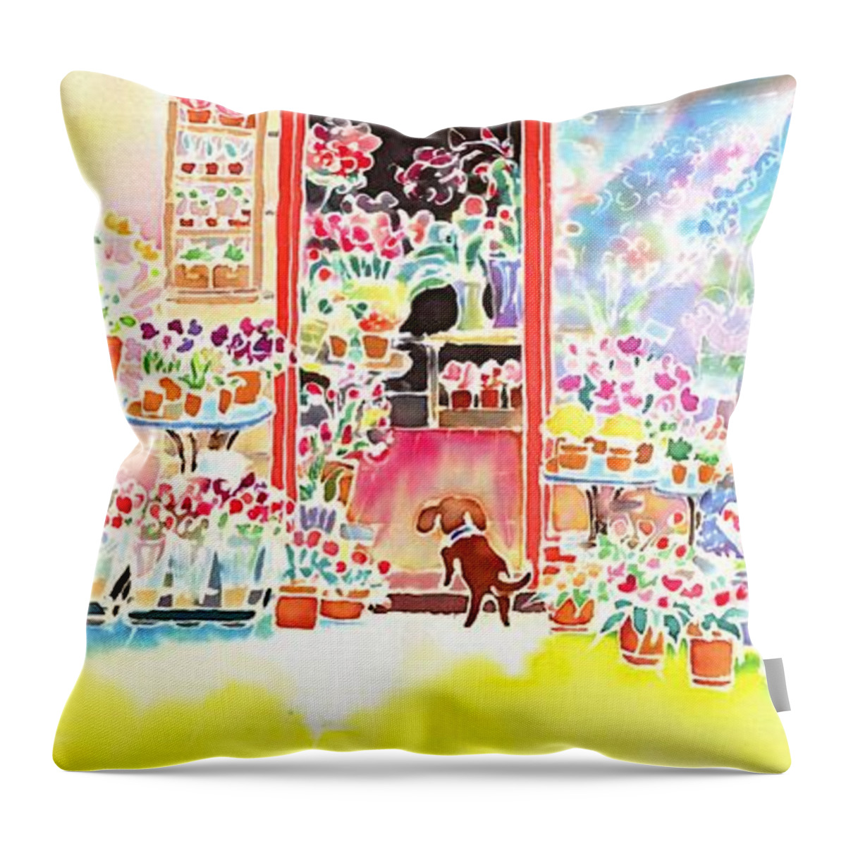 Flower Shop Throw Pillow featuring the painting Florist in Ile St.Louis by Hisayo OHTA