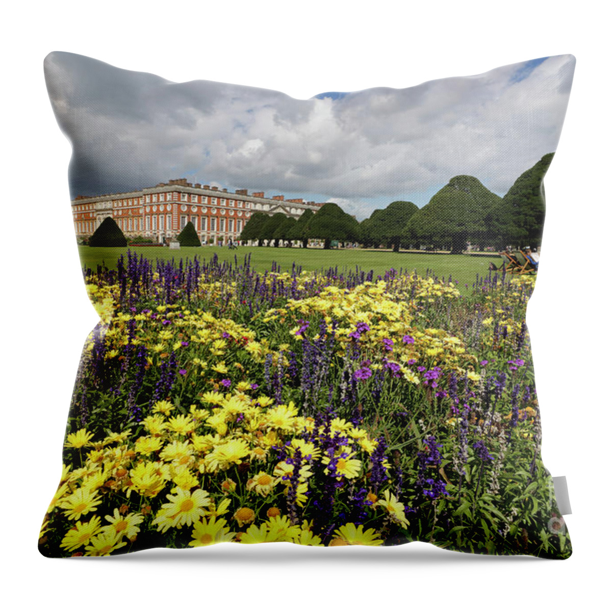 Formal Garden At Hampton Court Palace Throw Pillow featuring the photograph Flower bed Hampton Court Palace by Julia Gavin