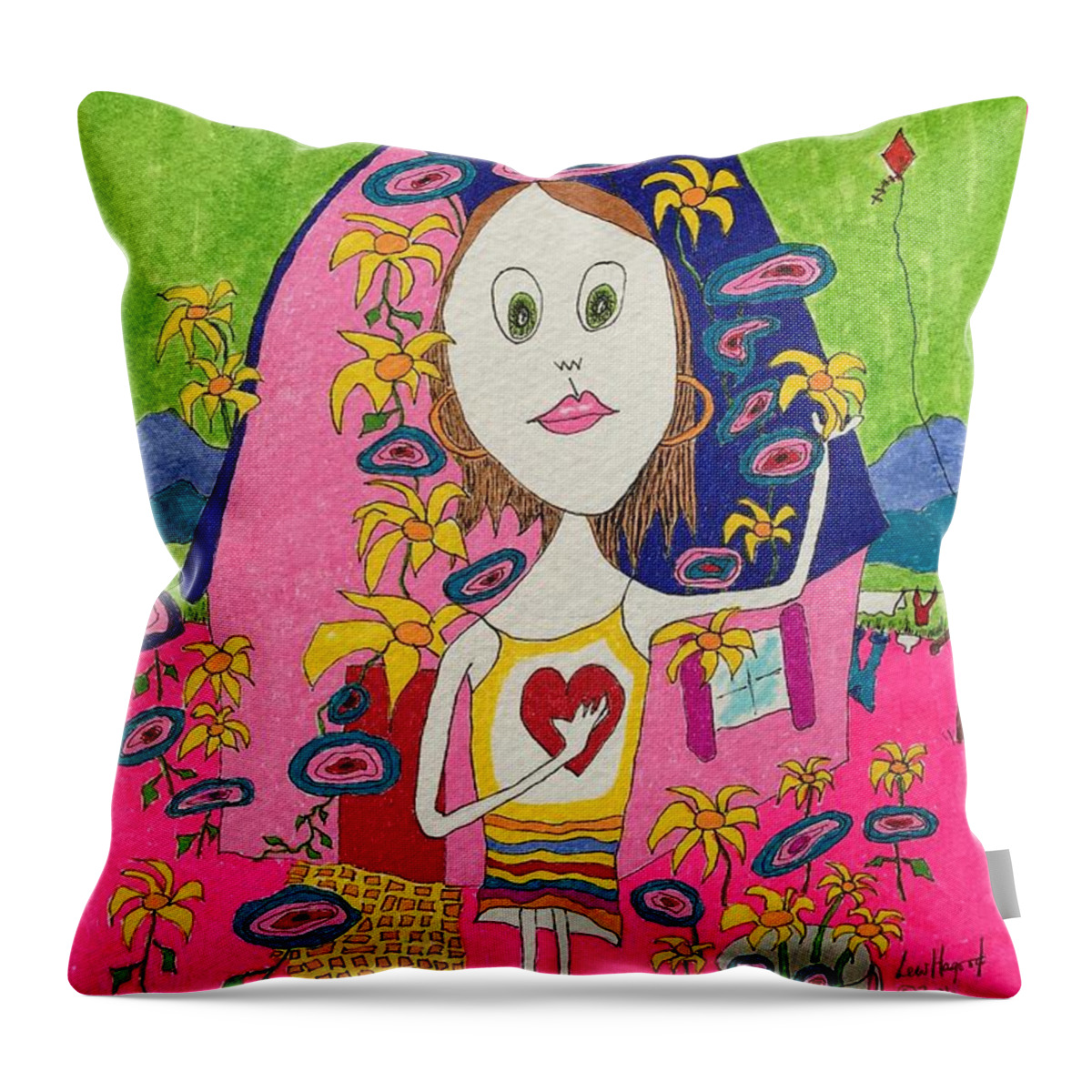  Throw Pillow featuring the painting Flower Child by Lew Hagood