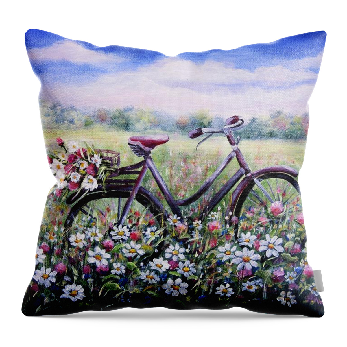 Landscape Throw Pillow featuring the painting Flower day by Vesna Martinjak