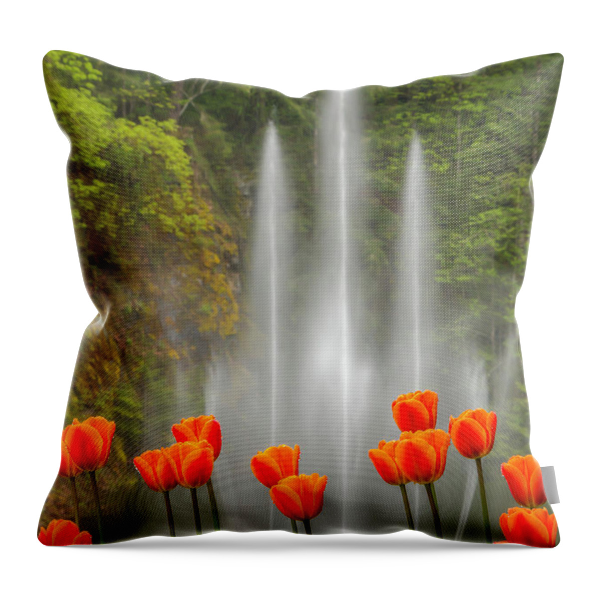Butchart Throw Pillow featuring the photograph Flower Fountain by Kristina Rinell