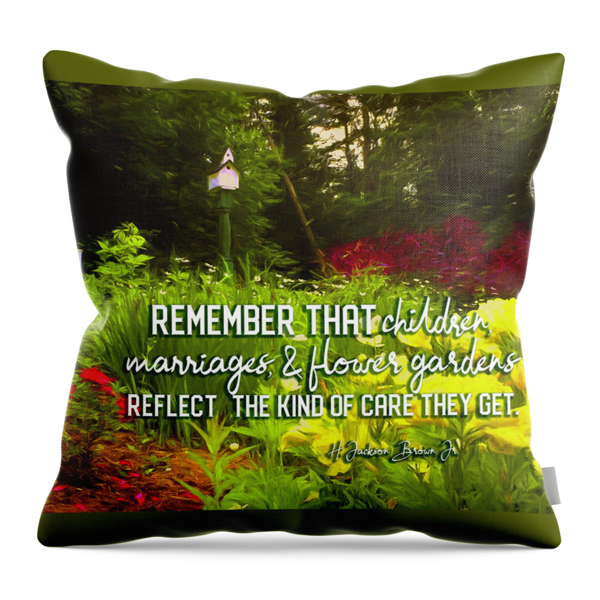 Flower Throw Pillow featuring the digital art Flower Garden Quote by Barry Wills